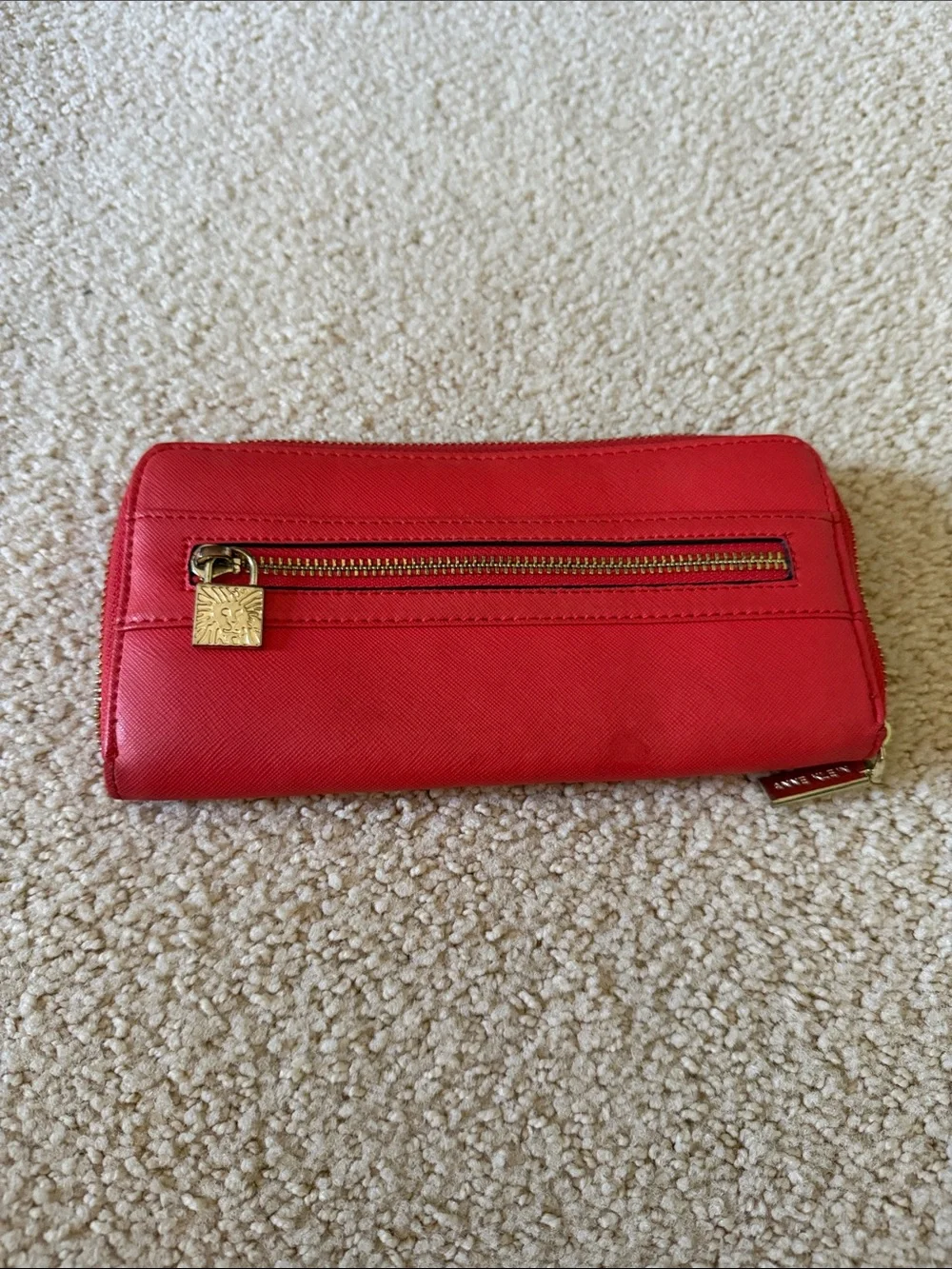 Anne Klein Red Zip-Around Wallet with Gold Hardware